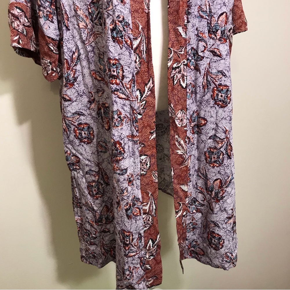 Maurices Floral Kimono Long Length Purple Brown Border Print Size 0X - Picture 7 of 15